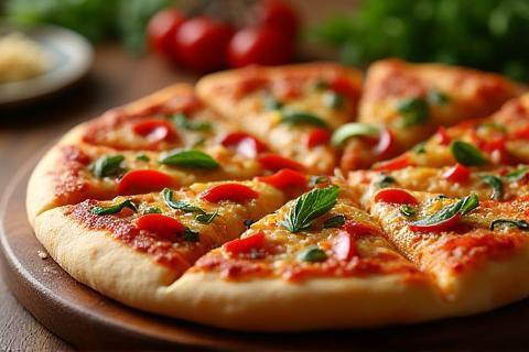 Fotografia de comida apetitosa de uma pizza fresca e deliciosa.
