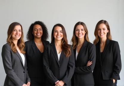 Exemplo de headshots corporativos, mostrando um grupo de profissionais sorrindo e posando de forma amigável para fotos de equipe.