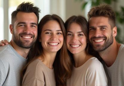 Exemplo de fotografia de retrato profissional de uma família sorrindo, capturando um momento de alegria e conexão.